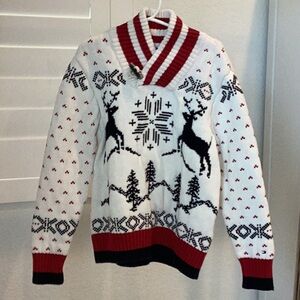 Tommy Hilfiger Red & Black Nordic Sweater with Reindeer, Size Small 8/10